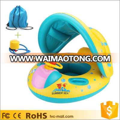 Inflatable Kids Baby Swim Float Boat with Sunshade Inflatable with Trumpet